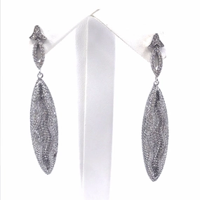 Sterling Silver Long Oval Micropave Earrings Alluring Accent Elegant Style Pieces