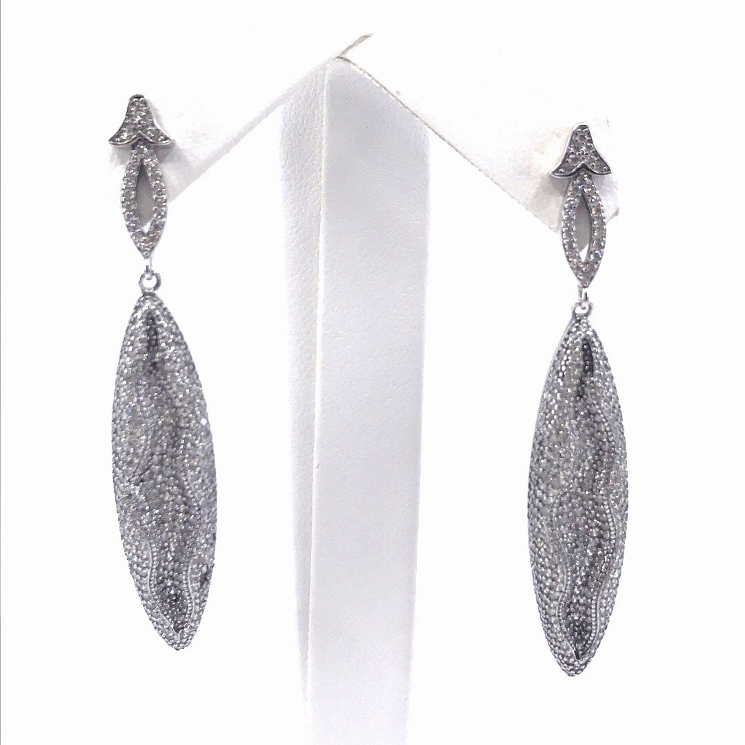Sterling Silver Long Oval Micropave Earrings Alluring Accent Elegant Style Pieces