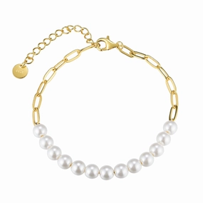 Gold Plated Sterling Silver Paperclip Chain With Pearl Bracelet Daily Collection