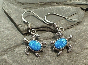 Chic Day Lab Created Opal, Sterling Silver Sea Turtle Earrings