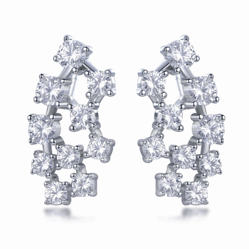 Rhodium Plated Sterling Silver 20 Stone Cluster Stud Earring Shiny Treasures