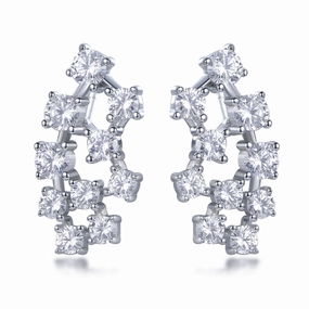 Rhodium Plated Sterling Silver 20 Stone Cluster Stud Earring Shiny Treasures