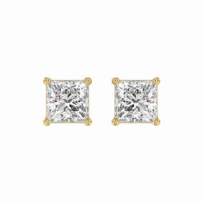 Everyday Fashion LADIES SOLITAIRE EARRINGS 4CT PRINCESS DIAMOND 14K YELLOW GOLD