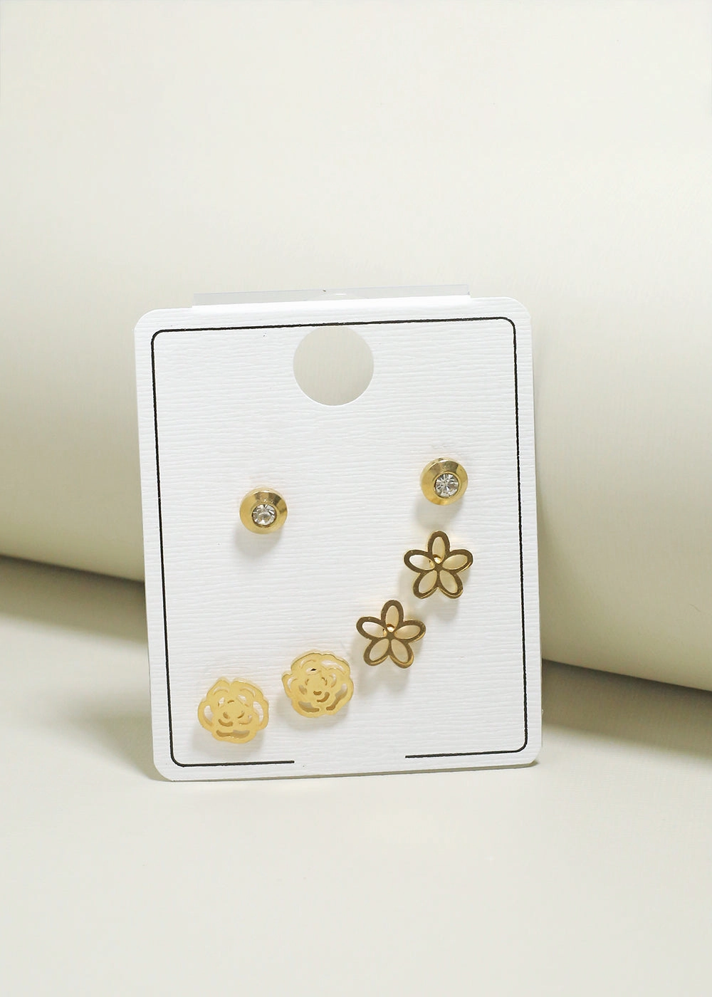 3-Pair Flower & Rose Stud Earrings Luxury Collection Exquisite Shine