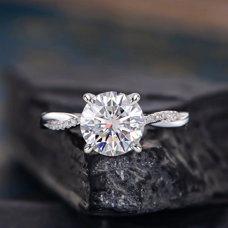 Gift For Him Trendy Accessory Louily 2.0 Carat Twist Round Cut Engagement Ring In Sterling Silver