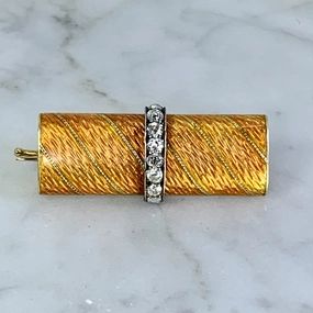 Bold Glance Art Deco Diamond Enamel Brooch in 14k Yellow Gold. Repuposed Necklace Pendant or Bracelet.