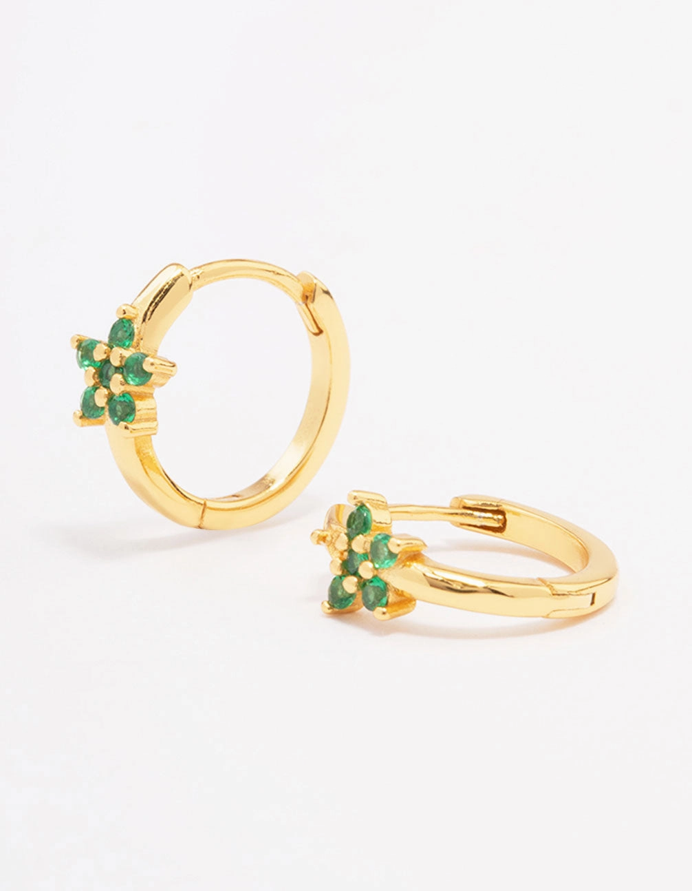 Cool Finish Gold Plated Sterling Silver Cubic Zirconia Flower Huggie Earrings