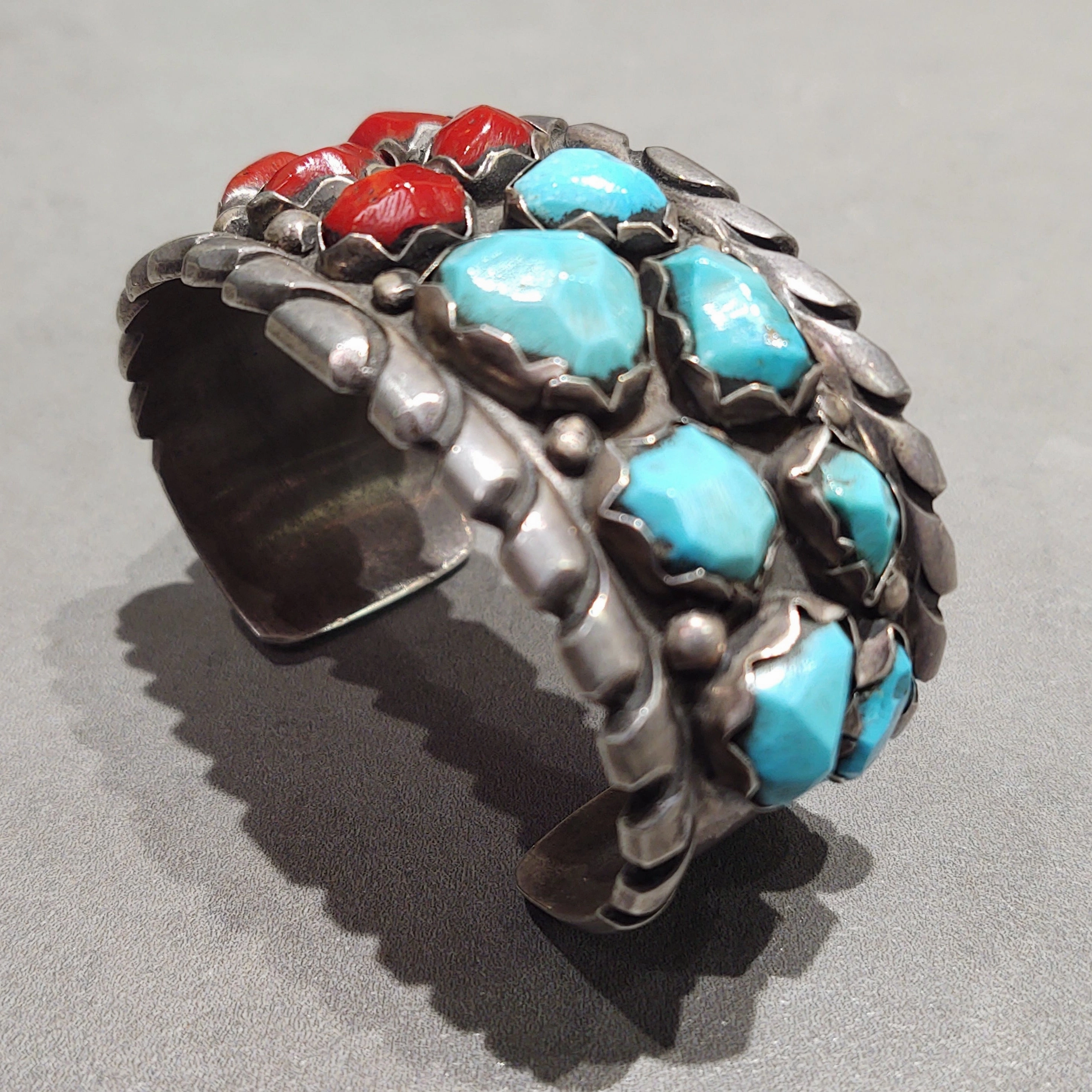 Special Day Shiny Embellishments Wayne Cheama Zuni Sterling Silver Turquoise Coral Bracelet - Handmade Native American