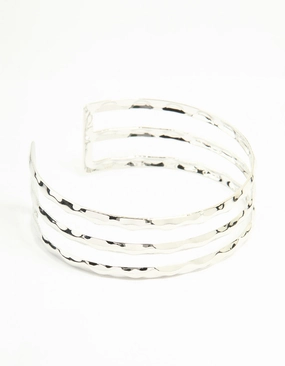 Original Thought Real Charm Silver Hammered Layered Arm Cuff