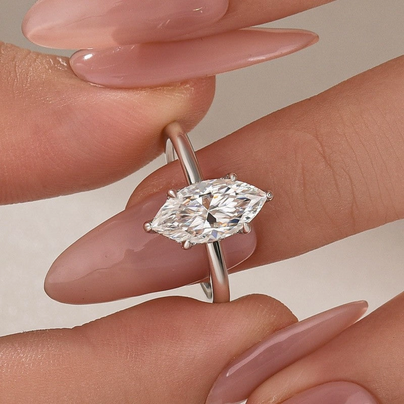 for all ages Moissanite 2.0 Ct Marquise Cut Solitaire White Gold Promise Ring For Women