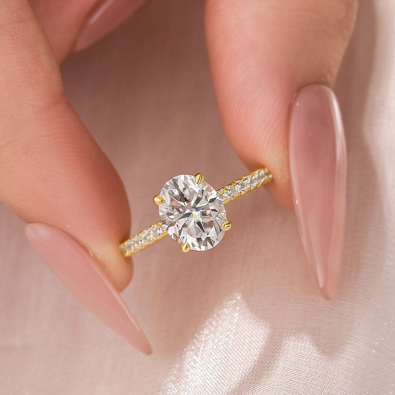 Moissanite 2.0 Ct Oval Cut Yellow Gold Promise Ring For Women Any Occasion