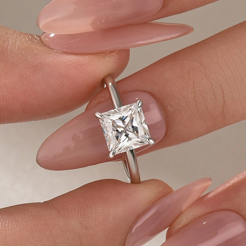 Everyday Durability Moissanite 2.0 Ct Princess Cut Solitaire White Gold Promise Ring For Women