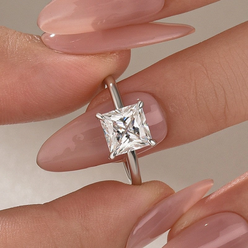 Moissanite 2.0 Ct Princess Cut Solitaire White Gold Promise Ring For Women Physical Product Luxury Mark