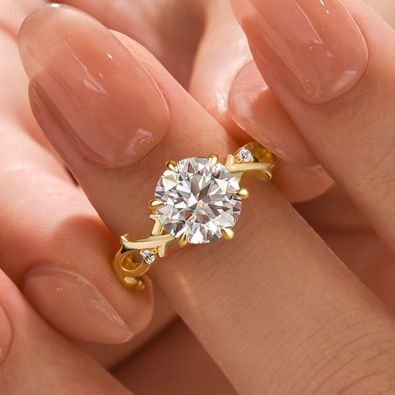 Moissanite 2.0 Ct Twig 6 Prong Round Cut Twist Yellow Gold Engagement Ring Affordable Decoration Luxury Appeal