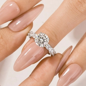 Moissanite 2.0Ct Round Cut Engagement Ring In Sterling Silver Refined Edge Perfect Gift