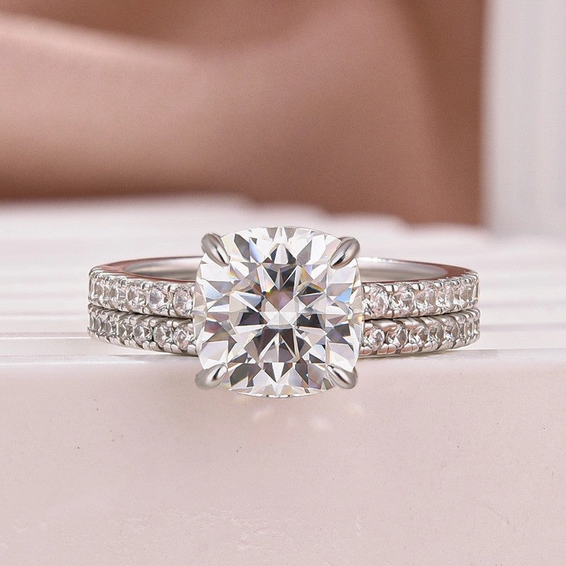 Sturdy Gift Moissanite 2.5Ct Cushion Cut White Gold Bridal Wedding Ring Set