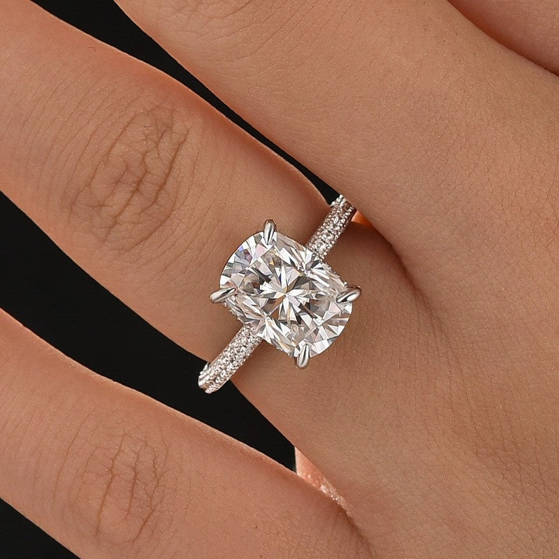 Moissanite 4.0Ct Cushion Cut White Gold Moissanite Diamond Engagement Ring Effortless Fit