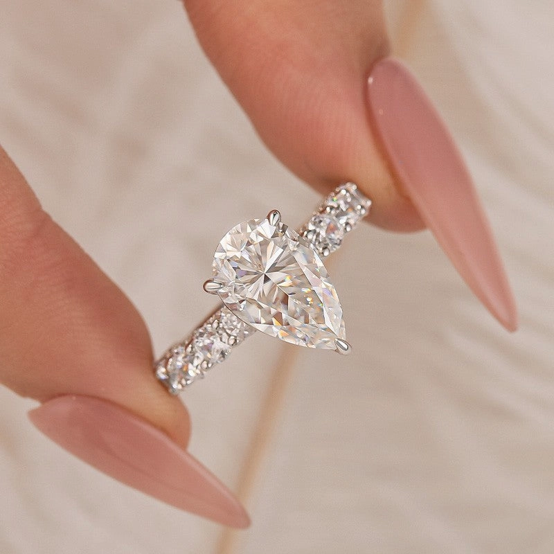Ready Made Moissanite 4.0Ct Pear Cut Engagement Ring Travel Ring In Sterling Silver