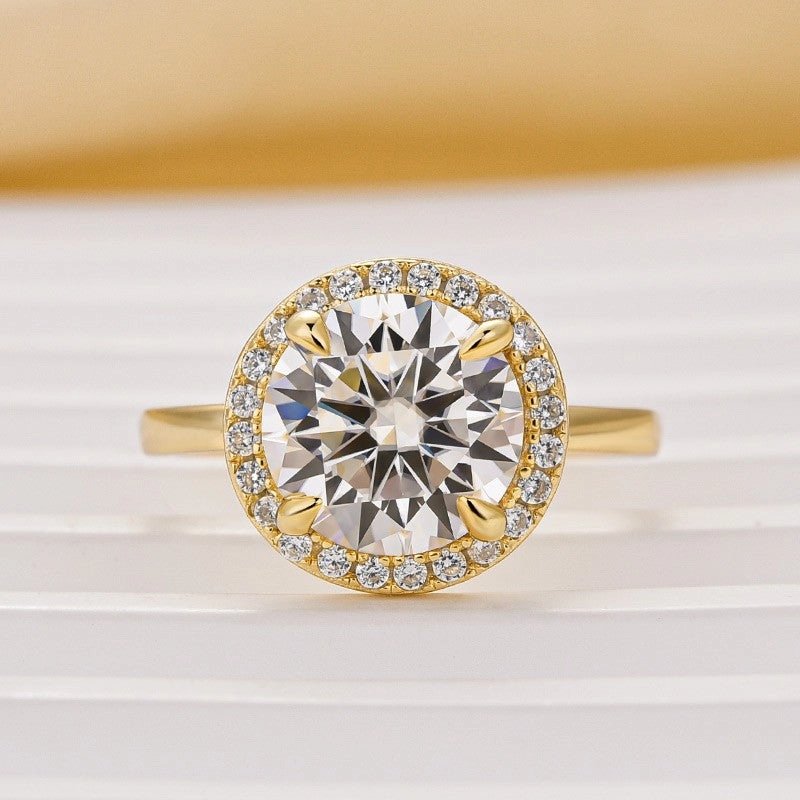Secure fastening Moissanite Classic 3.0Ct Round Cut Halo Engagement Ring In Sterling Silver