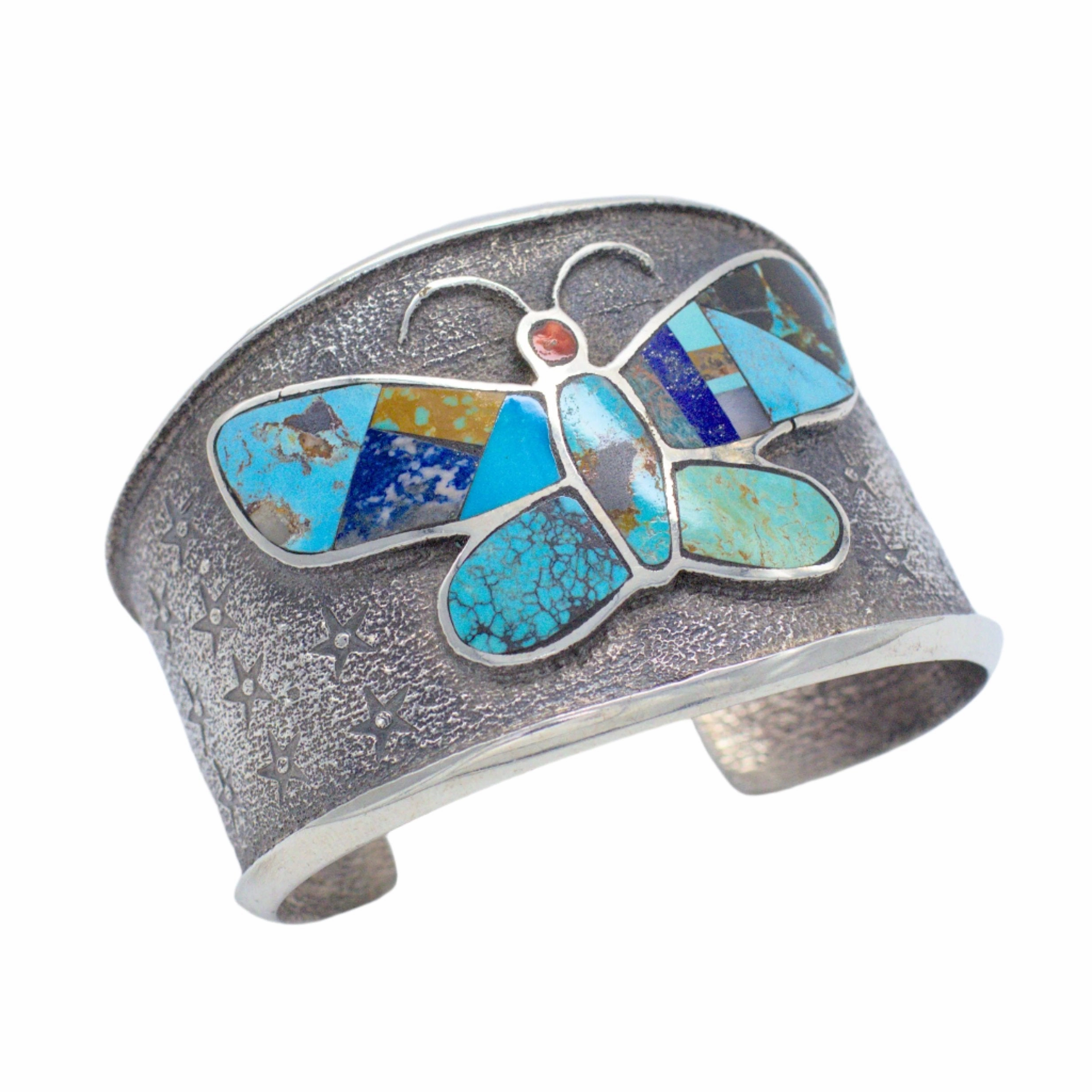 Monty Claw Handmade Navajo Sterling Silver Multi-Turquoise Inlay Bracelet Timeless Mood Dusk Mood