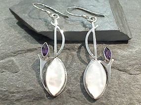 Fashion Trend Mother Of Pearl, Amethyst, Sterling Silver Earrings