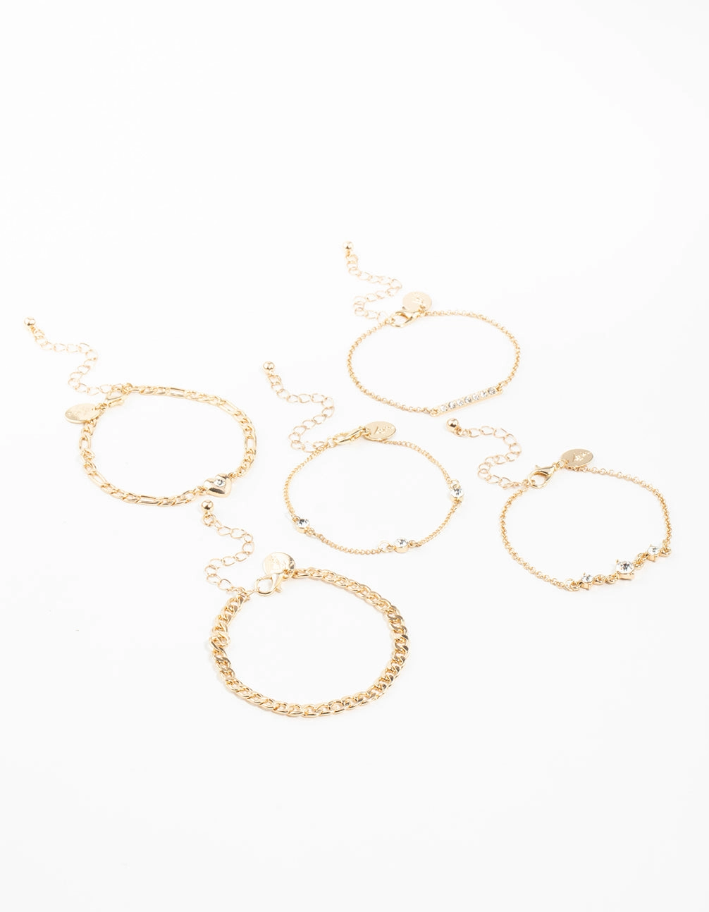 Highlighted Piece Merited Value Gold Mixed Diamante Heart & Diamante Bracelets 5-Pack