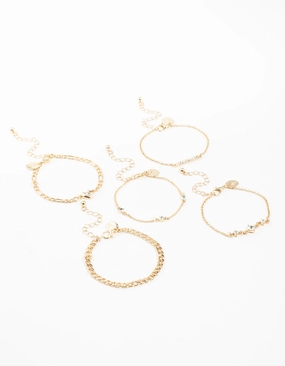 Gold Mixed Diamante Heart & Diamante Bracelets 5-Pack Journey??s End