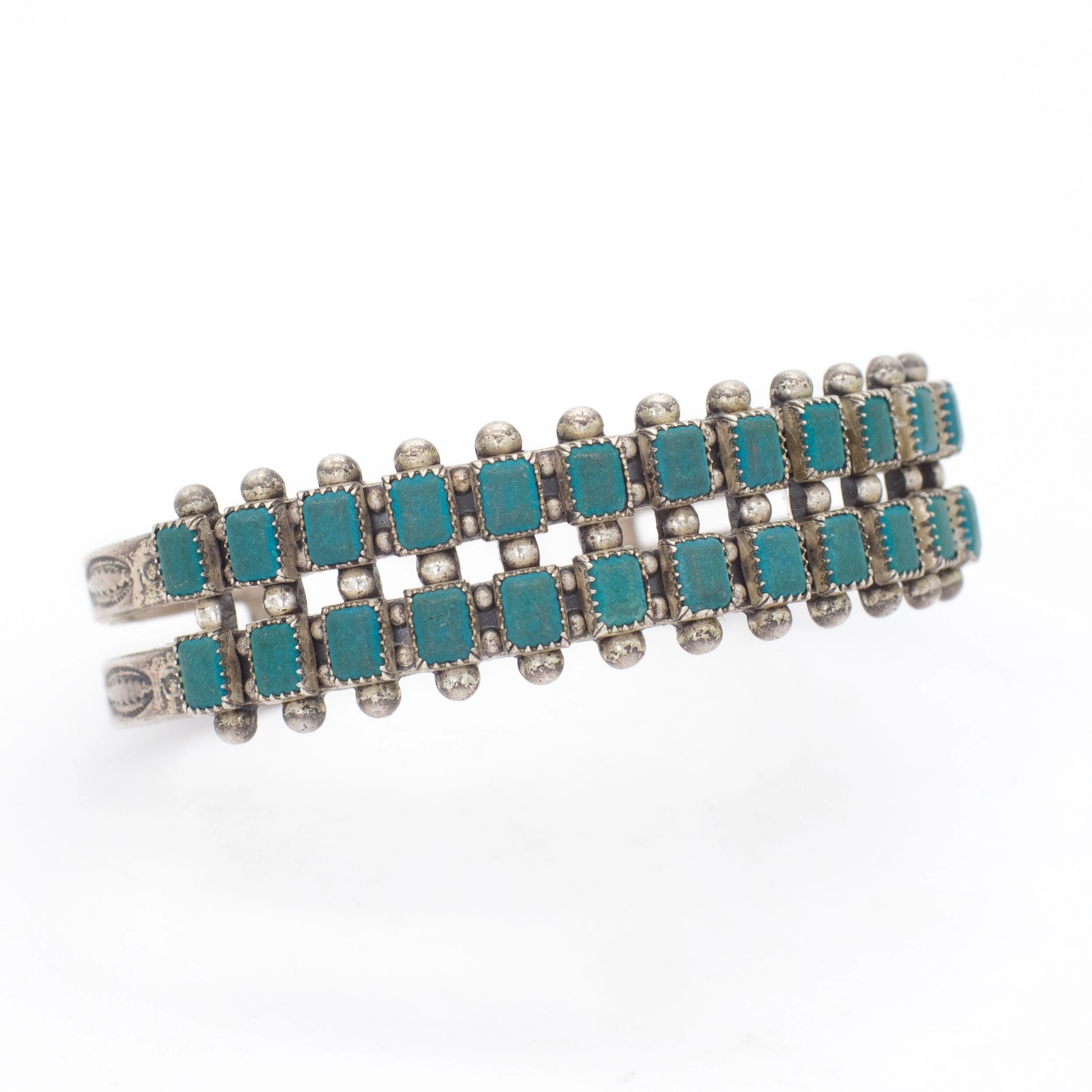 Navajo Handmade Sterling Silver Turquoise Composite Cuff Bracelet (Hallmark Unknown) Minimalist Finish Minimal Aesthetic