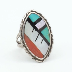 Timeless Touch Navajo Handmade Sterling Silver Turquoise Coral Ring by Oone (Size 7)