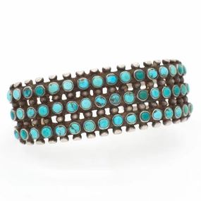 Fresh Look Glistening Gem Navajo Handmade Sterling Silver Turquoise Cuff Bracelet (Hallmark Unknown)