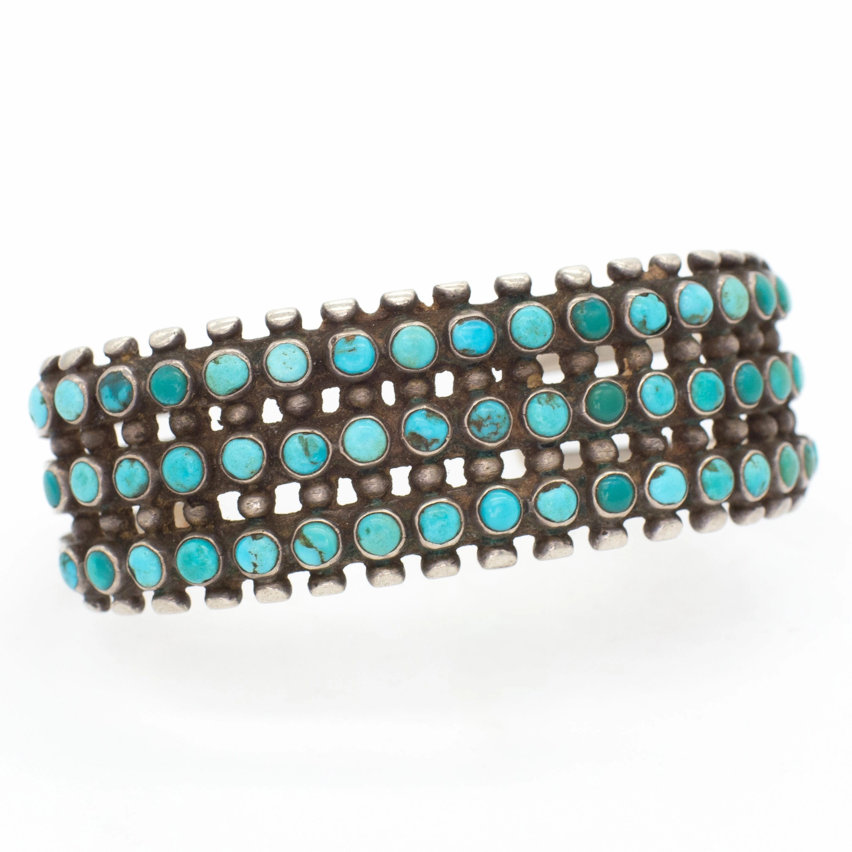Fresh Look Glistening Gem Navajo Handmade Sterling Silver Turquoise Cuff Bracelet (Hallmark Unknown)