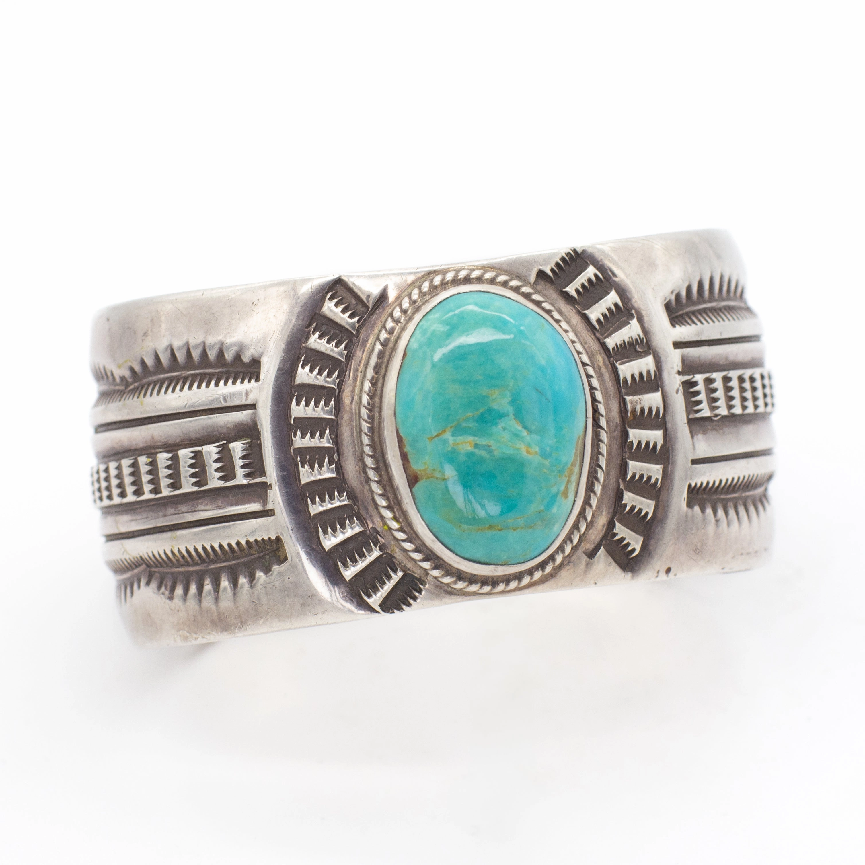 Soft Finish Polished Spark Navajo Handmade Sterling Silver Turquoise Cuff Bracelet (Hallmark Unknown)
