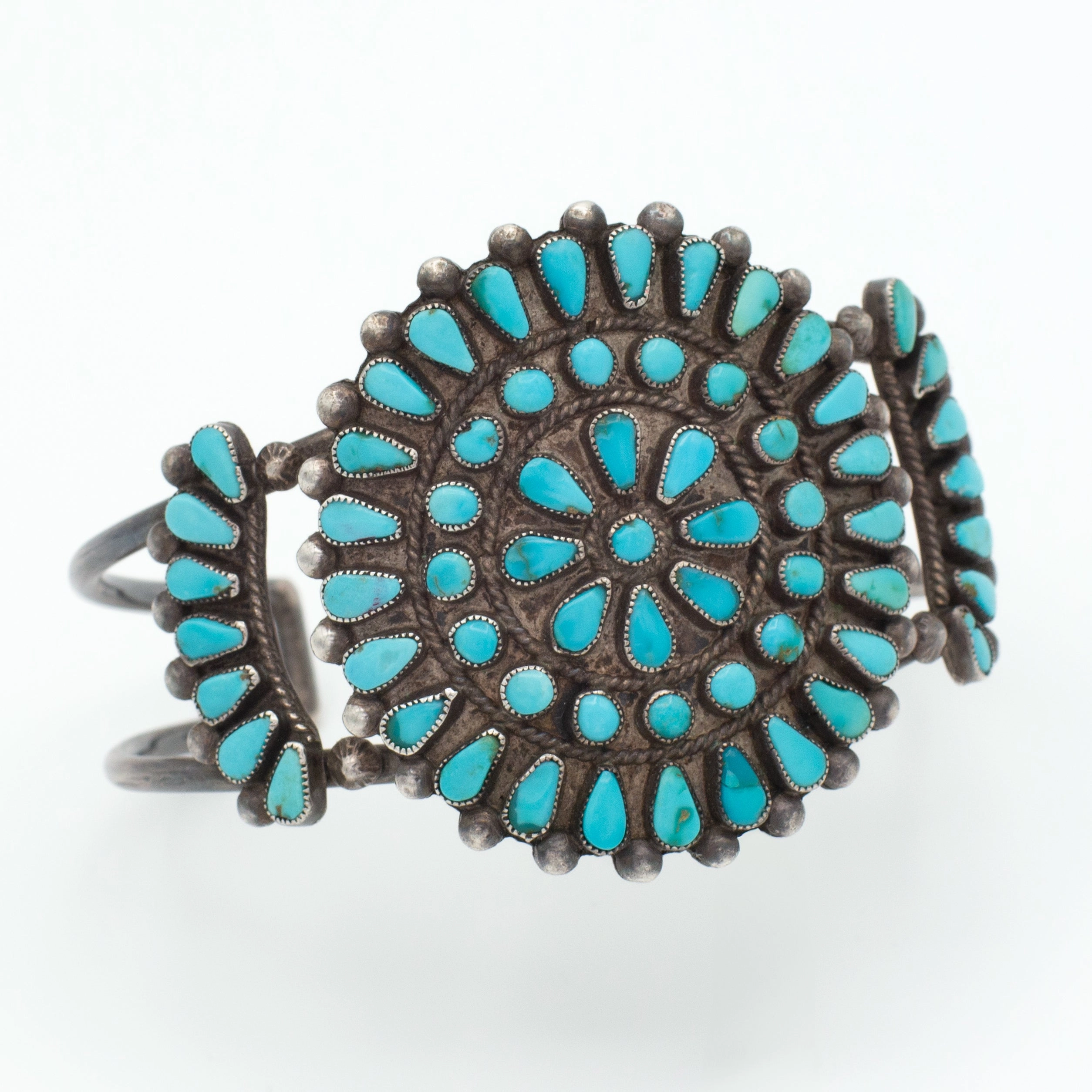 Navajo Handmade Sterling Silver Turquoise Petit Point Cuff Bracelet (Hallmark Unknown) Handmade Beauty