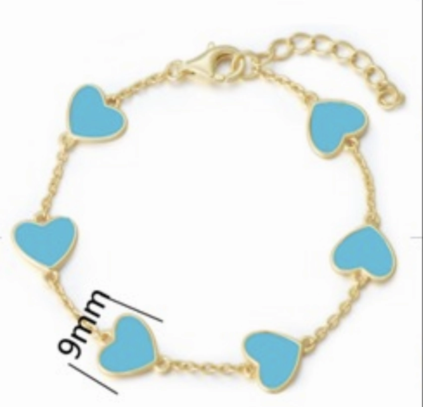 Bridal Collection Gold Plated Sterling Silver Blue Enamel Heart Station Bracelet