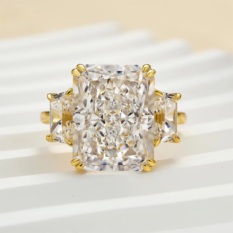 Trendy Article Louily Luxurious Radiant Cut Three Stone Women's Engagement Ring In Sterling Silver
