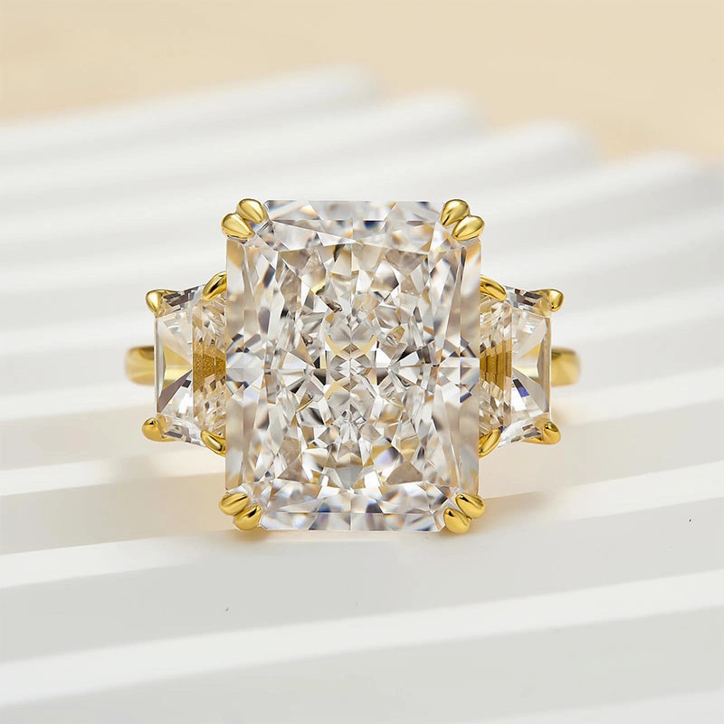 Louily Luxurious Radiant Cut Three Stone Women's Engagement Ring In Sterling Silver High-End Product Wonderful Expression