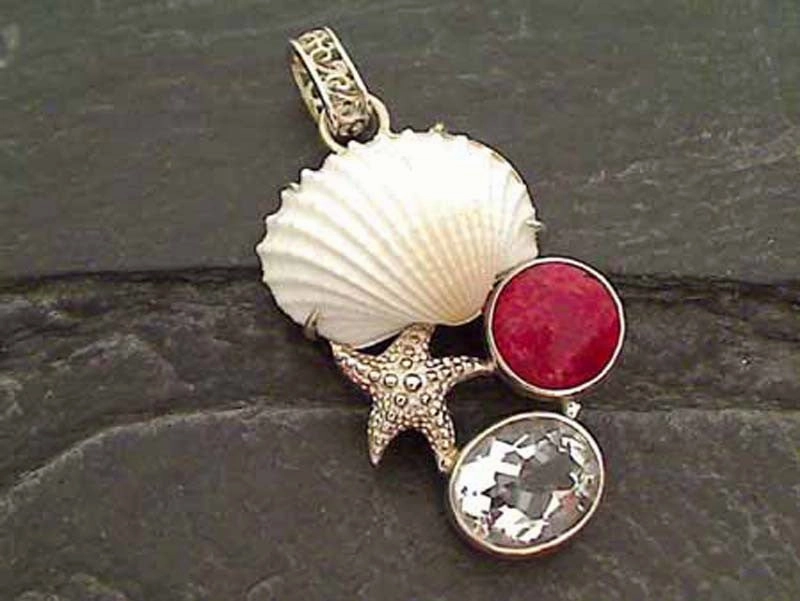 Topaz, Coral, Shell, Sterling Silver Pendant Top Pick