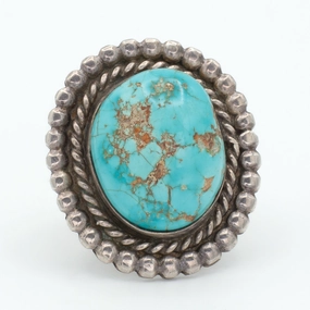 Navajo Handmade Sterling Silver Turquoise Ring (Hallmark Unknown) (Size 6.5) Bold Spark Luxury Ready