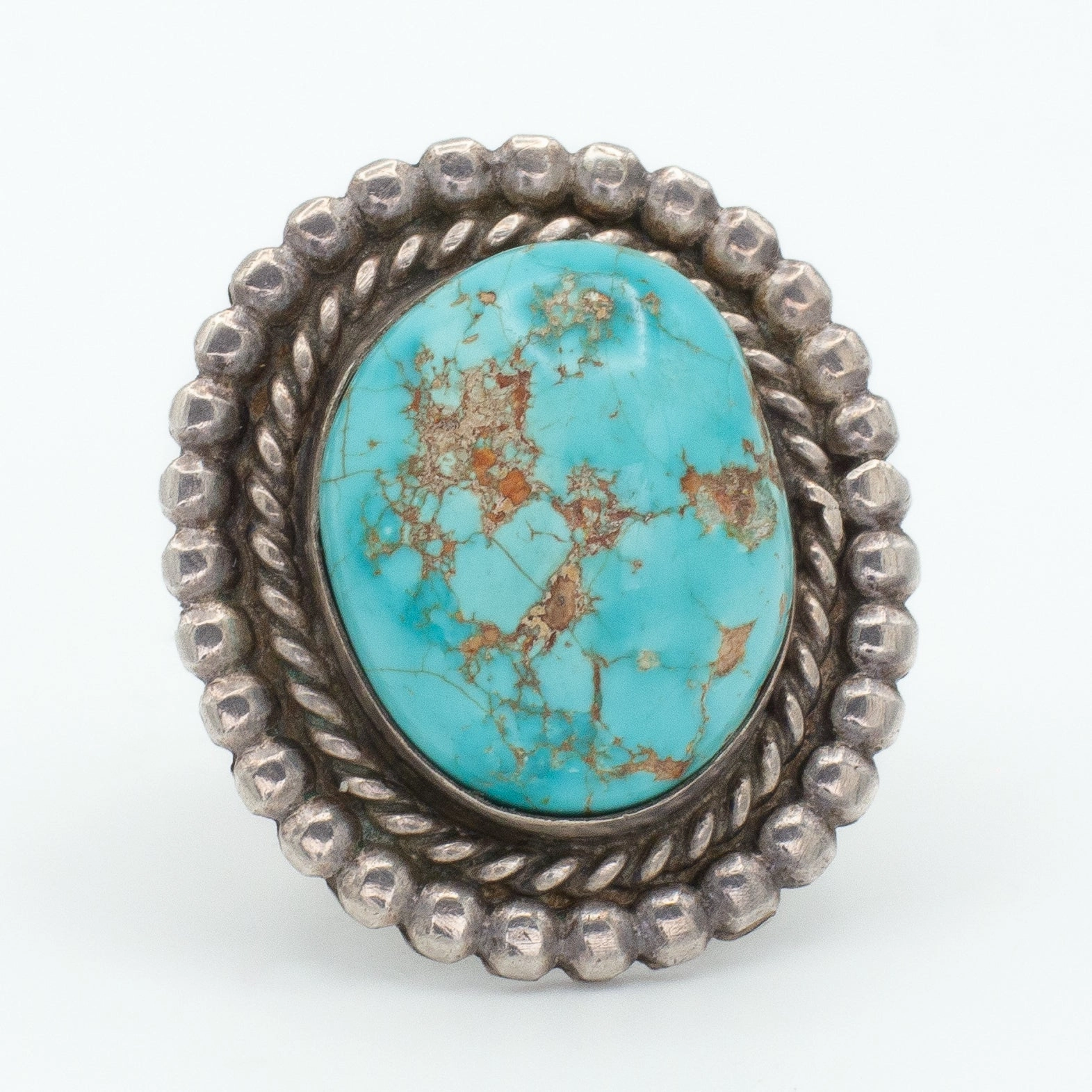 Navajo Handmade Sterling Silver Turquoise Ring (Hallmark Unknown) (Size 6.5) Bold Spark Luxury Ready