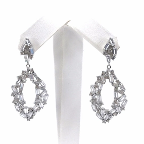 Bright Radiance Sterling Silver Marquis Baguette Earrings