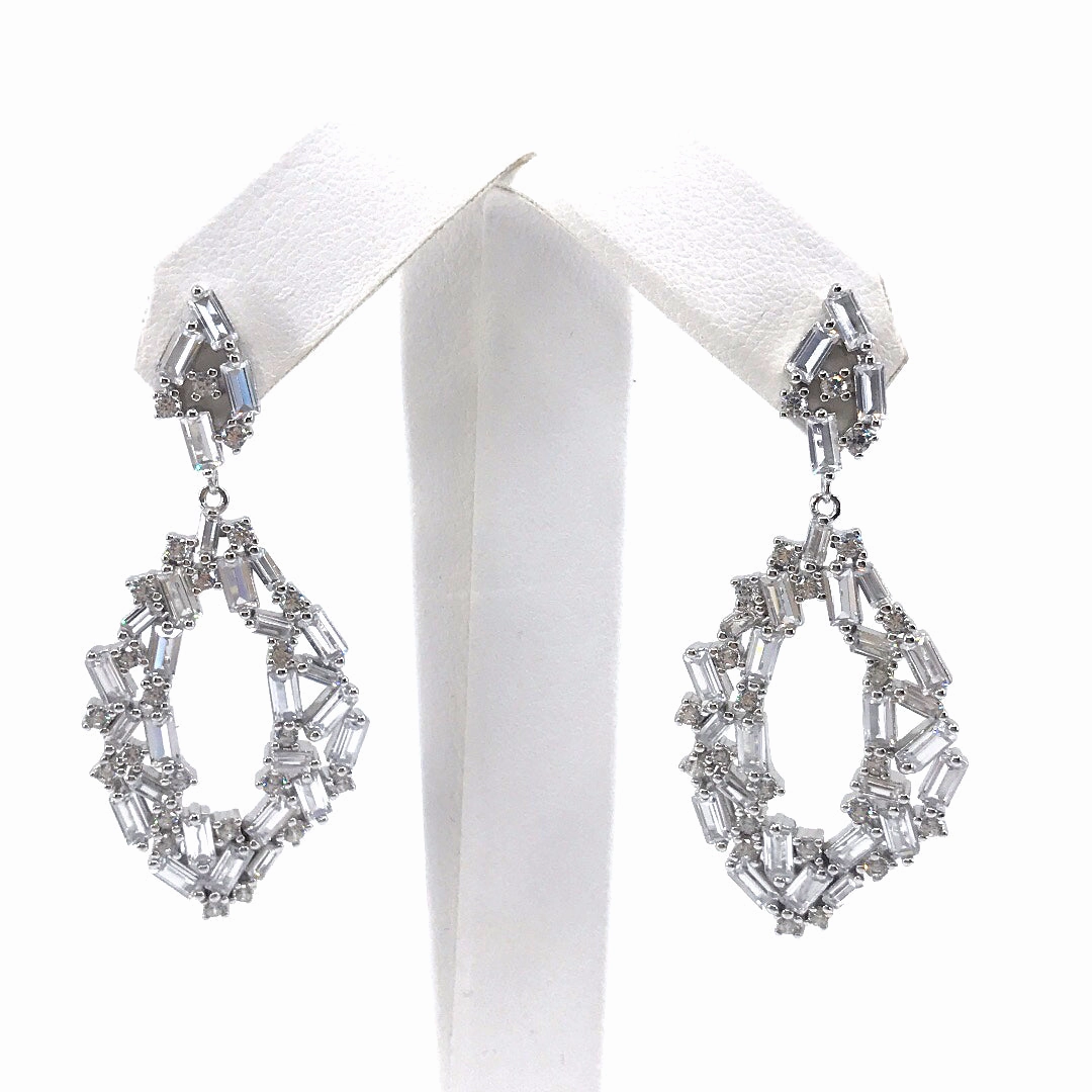 Bright Radiance Sterling Silver Marquis Baguette Earrings