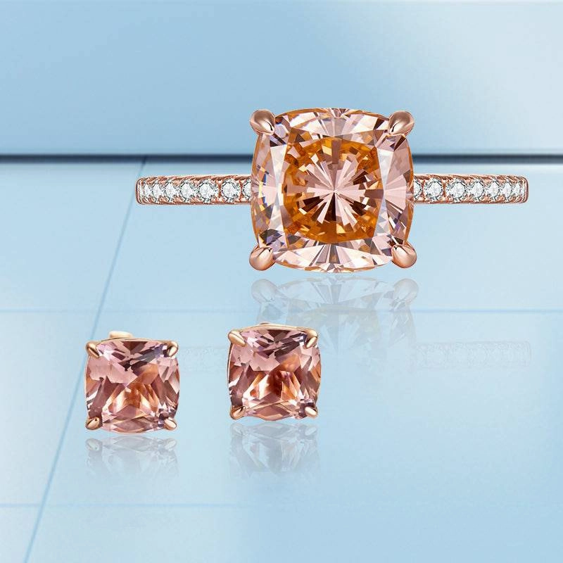 Luxury Adornment Louily Precious Morganite Pink Cushion Cut 2PC Jewelry Set