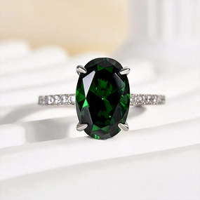Victorian Era Clean Finish Louily Classic Oval Cut Emerald Green Simulated Diamond Engagement Ring In Sterling Silver