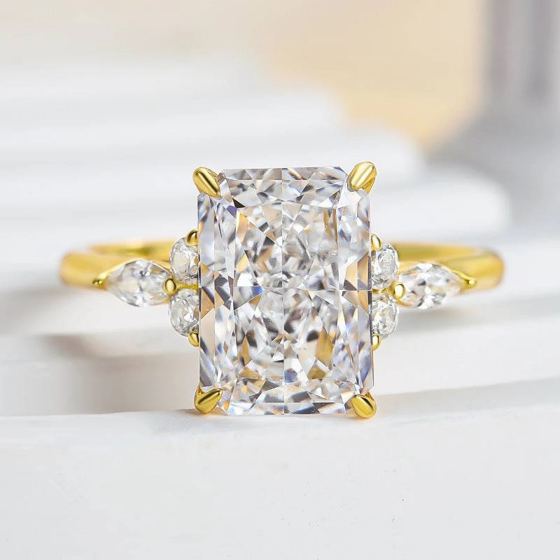 Noble Yellow Gold Crushed Ice Radiant Cut Engagement Ring Signed Piece Amazing Jewelry