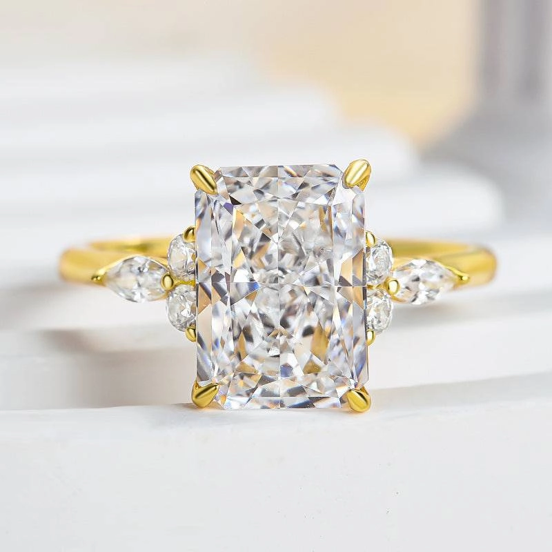 Noble Yellow Gold Crushed Ice Radiant Cut Engagement Ring Fun Accent