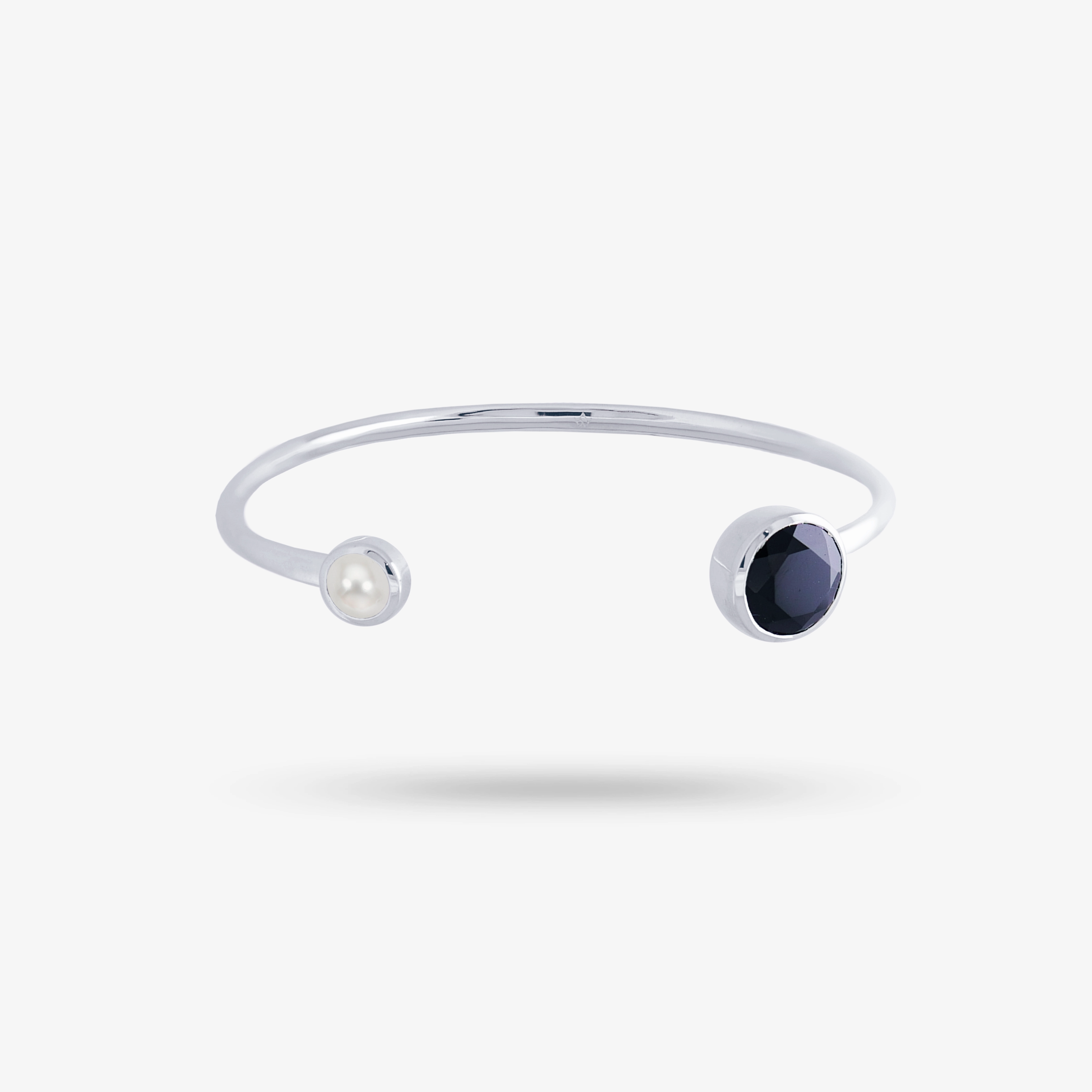 Elite Value Planetary Acknowledgment Amare Wear Black Spinel and Freshwater Pearl Silver Cuff Bracelet