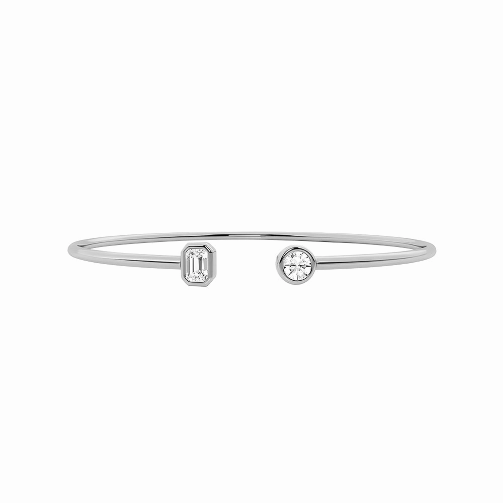 Unlimited Composite Contrasting Tones Round and Emerald Lab Grown Diamond Open Bangle Bracelet