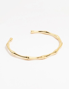 highly recommended Pleasant Accord Gold Plated Brass Bamboo Open Wrist Cuff