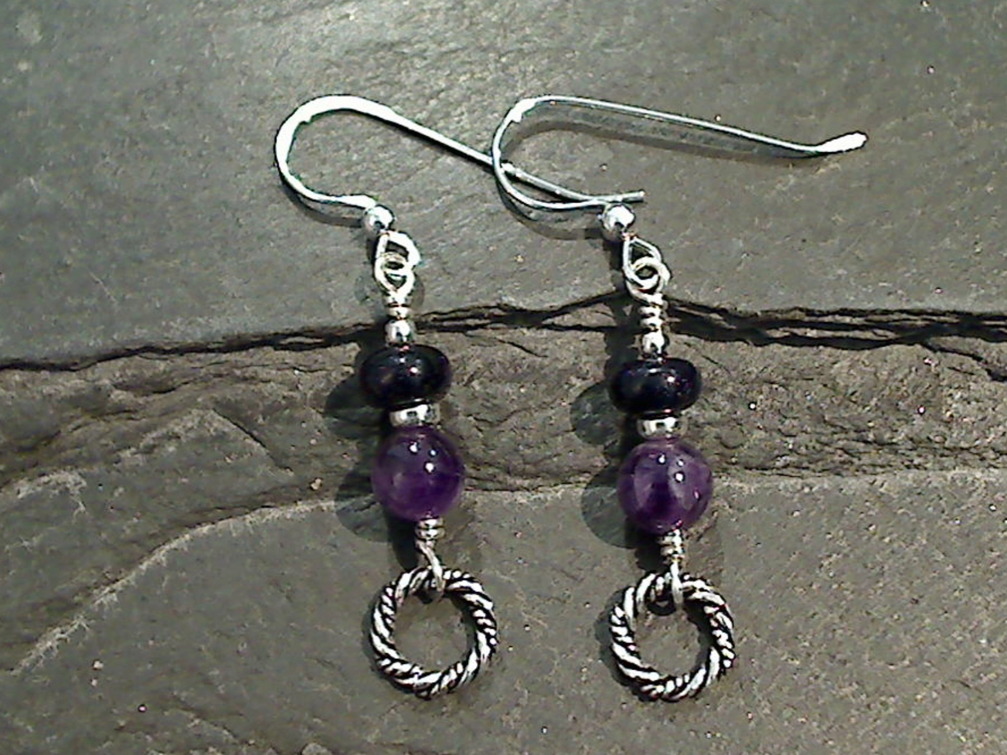 Amethyst, Blue Goldstone, Sterling Silver Earrings Elegant Fit Polished Craft