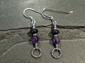Amethyst, Blue Goldstone, Sterling Silver Earrings Elegant Fit Polished Craft